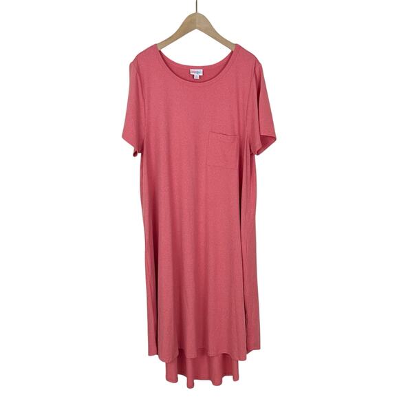 Lularoe Carly High Low Short Sleeve Dress in Pink/Coral Size Large - Picture 1 of 6